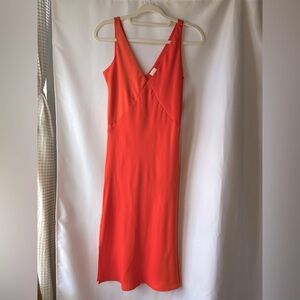 A New Day - vibrant orange silk midi-dress with side slit. Size XS - NWT